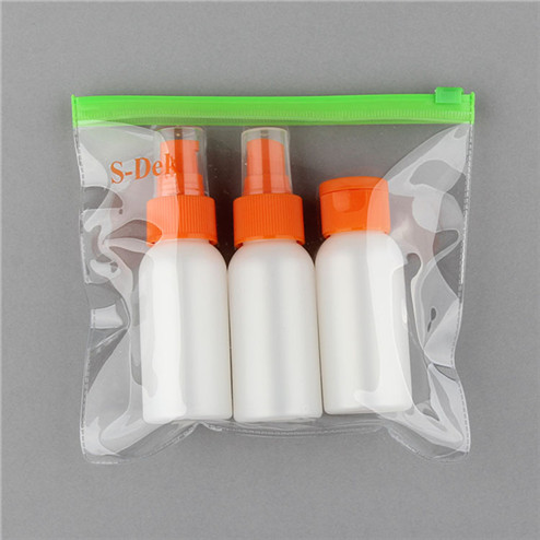 travel packing of 50 ml natrual PE/PP plastic boston round bottles with 24/410 JF-013