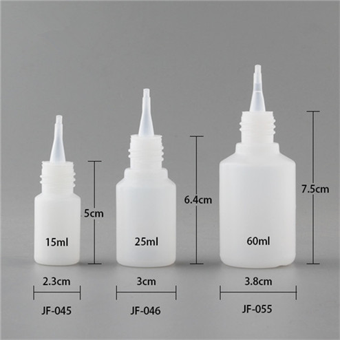 size of glue bottle white HDPE/LDPE plastic cylinder bottles with 15/410 neck finish JF-045