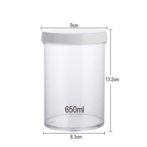 size of 650 food storage PS jar with white lid 9cm*13.2cm