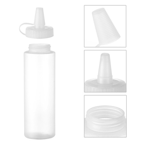 detail of 8oz natural colored LDPE plastic sauce bottle JF-170