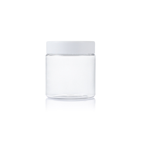 manufacturing 250ml plastic pet clear round jar with white lid