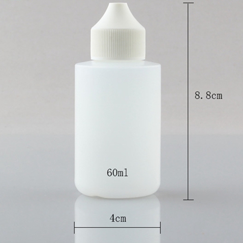size of 60ml PE plastic cylinder round dropper bottles with drop cap
