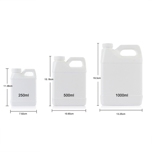 size of 250ml (8.33oz) white HDPE F-style plastic jugs YFA-266