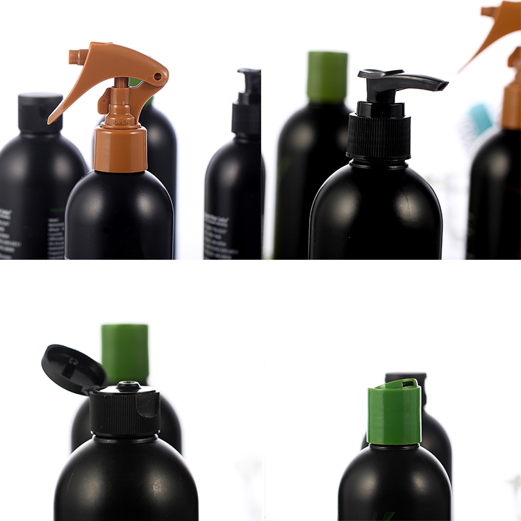 12oz black hdpe boston round bottle with trigger pump spray bottle